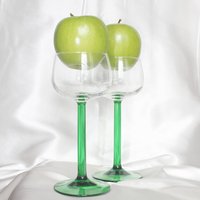 Cristal D'arques Paar 2 Vintage Smaragd Grün Stem Rhein Weingläser Frankreich von MassOverMatter