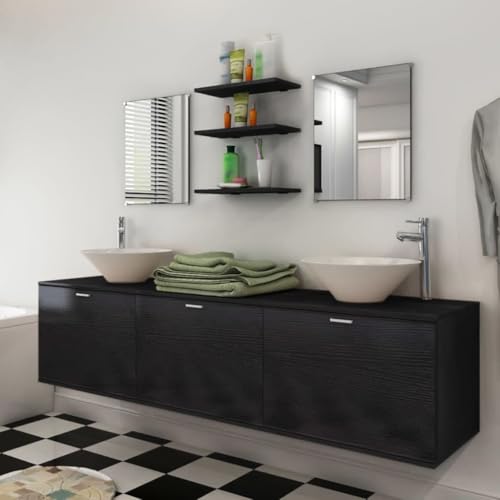 Massbinet 10-TLG. Badmöbel-Set mit Waschbecken und Wasserhahn Schwarz Keramikwaschbecken Unterschrank Hochschrank Massbinet 10-TLG. Badmöbel-Set mit Waschbecken und Wasserhahn Schwarz Keramikwaschbecken Unterschrank Hochschrank von Massbinet