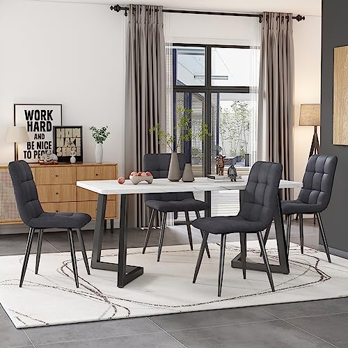 Massbinet 117cm Esstisch mit 4 Stühlen Set Rechteckiger Esstisch Moderner Küchentisch Set Dunkelgrauer Leinen Esszimmerstuhl Schwarze Tischbeine Massbinet 117cm Esstisch mit 4 Stühlen Set Rechteckiger Esstisch Moderner Küchentisch Set Dunkelgrauer Leinen Esszimmerstuhl Schwarze Tischbeine von Massbinet