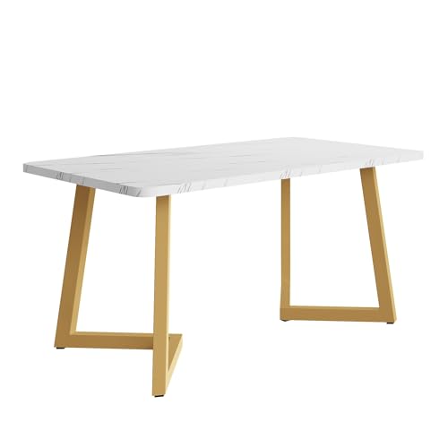 Massbinet 117x68cm Esstisch Gestell aus Metall Rechteckiger Esstisch aus Moderner Marmormuster Küchentisch mit Metallbeinen für Esszimmer Wohnzimmer Weiß Golden/Weiß Massbinet 117x68cm Esstisch Gestell aus Metall Rechteckiger Esstisch aus Moderner Marmormuster Küchentisch mit Metallbeinen für Esszimmer Wohnzimmer Weiß Golden/Weiß von Massbinet
