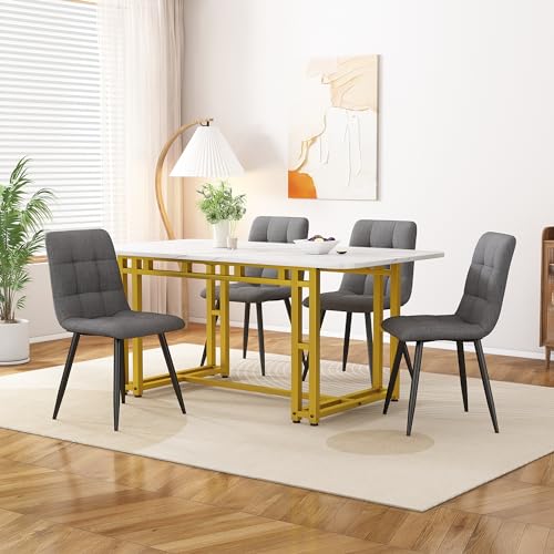 Massbinet 120x70cm Golden Esstisch mit 4 Stühlen Set Moderne Küche Esstisch Set Dunkelgrau Leinen Esszimmerstuhl Golden Eisen Beintisch Massbinet 120x70cm Golden Esstisch mit 4 Stühlen Set Moderne Küche Esstisch Set Dunkelgrau Leinen Esszimmerstuhl Golden Eisen Beintisch von Massbinet