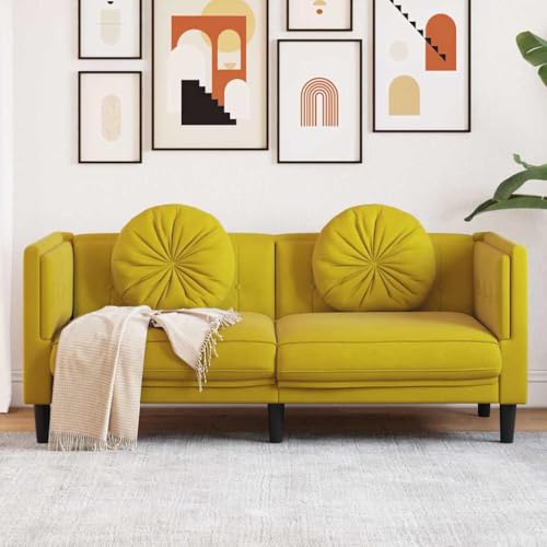 Massbinet 2-Sitzer Bequeme Sofas Couches für Wohnzimmer Ganzholz Sitzsofa Kleine Couch Kissen inklusive Gelb Samt von Massbinet