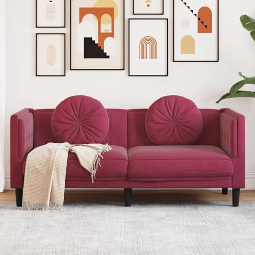 Massbinet 2-Sitzer Modernes Couch Gepolsterter Polstersofa mit Samtoptik für Wohnzimmer Schlafzimmer Weinrot Samt von Massbinet