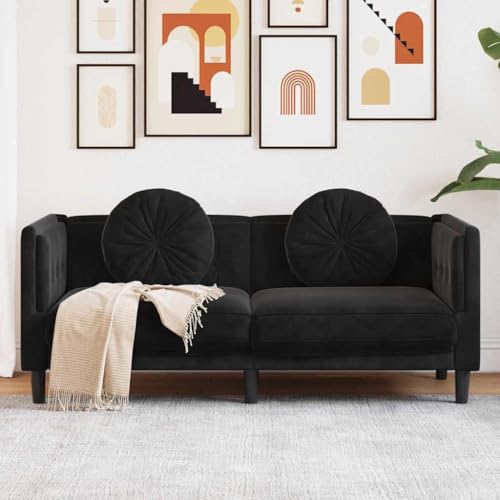 Massbinet 2-Sitzer Modernes Stoff Doppelsofa Sofa mit Kissen Montage für Wohnzimmer Schlafzimmer Schwarz Samt Massbinet 2-Sitzer Modernes Stoff Doppelsofa Sofa mit Kissen Montage für Wohnzimmer Schlafzimmer Schwarz Samt von Massbinet
