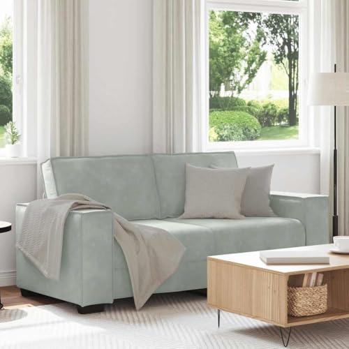 Massbinet 2 Sitzer Sofa Polstercouch für Wohnzimmer Hellgrau 140 cm Samt von Massbinet