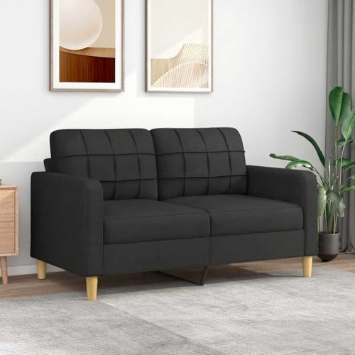 Massbinet 2-Sitzer-Sofa Polstersofa mit Kissen und Armlehnen Moderne Couch Loungesofa aus Leinenstoff Bequemes Loveseat für Wohnzimmer Schlafzimmer Schwarz 140 cm Stoff von Massbinet