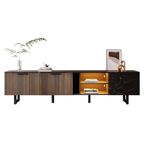 Massbinet 200cm TV Schrank mit schwarzer Marmoroptik dunklen Holzmasertüren Verstellbarer LED Beleuchtung Zwei Türen und Zwei Schubladen geeignet für Staubsaugerroboter Massbinet 200cm TV Schrank mit schwarzer Marmoroptik dunklen Holzmasertüren Verstellbarer LED Beleuchtung Zwei Türen und Zwei Schubladen geeignet für Staubsaugerroboter von Massbinet