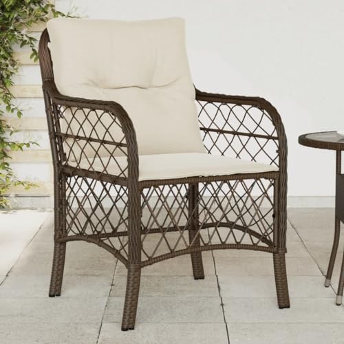 Massbinet 2X Gartenstuhl mit Kissen Balkonmöbel Set Gartenstühle Gartensessel für Balkon Poly Rattan Braun Linie weben von Massbinet