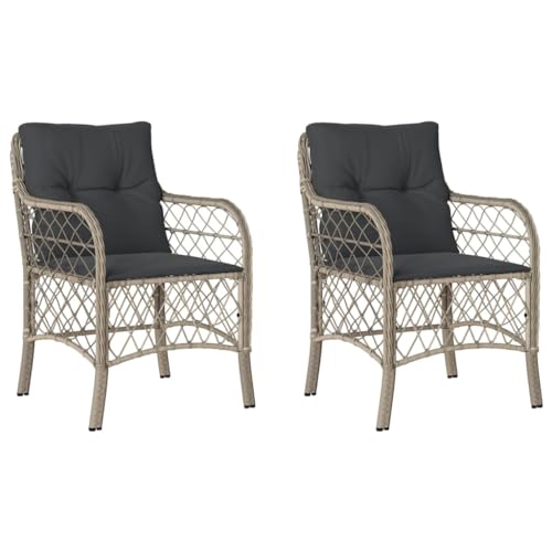 Massbinet 2X Gartenstuhl mit Kissen Balkonmöbel Set Gartenstühle Gartensessel für Balkon Poly Rattan Hellgrau Linie weben von Massbinet