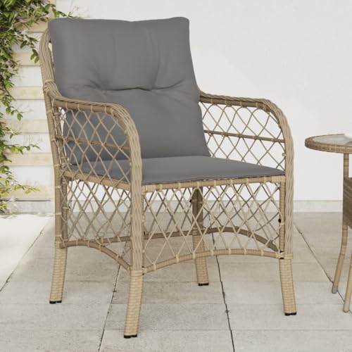 Massbinet 2X Gartenstuhl mit Kissen Balkonmöbel Set Gartenstühle Gartensessel für Balkon Poly Rattan Mischung aus Beige Linie weben von Massbinet