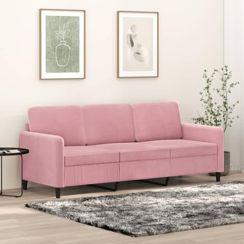 Massbinet 3-Sitzer-Sofa Couch mit Armlehnen Polstersofa mit dick Gepolstert Loungesofa Hohe Tragfähigkeit für Wohnzimmer Schlafzimmer Rosa 180 cm Samt von Massbinet