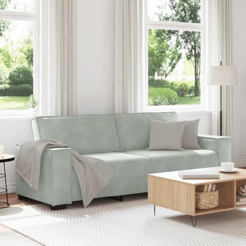 Massbinet 3 Sitzer Sofa Polstercouch für Wohnzimmer Hellgrau 180 cm Samt von Massbinet