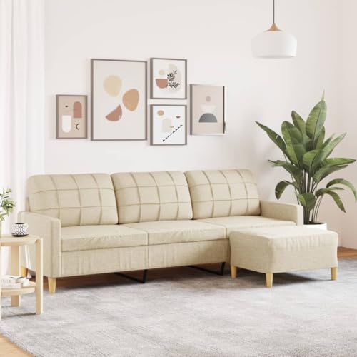 Massbinet 3-Sitzer-Sofa mit Hocker Moderne Schlafsofa mit Schlaffunktion Sofa Bequemes Geeignet Für Wohnzimmer Zimmer Schlafzimmer Creme 210 cm Stoff von Massbinet