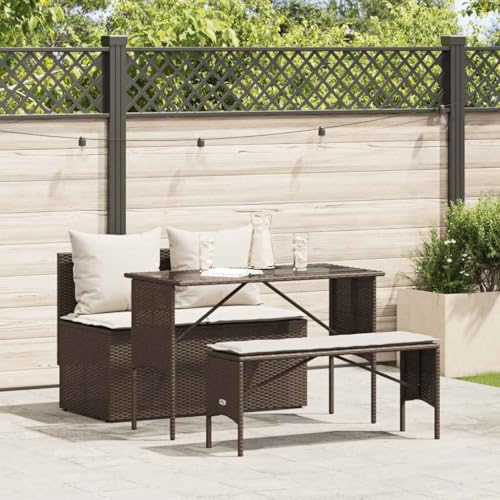 Massbinet 3-TLG Garten-Esszimmer-Set Gartenmöbel mit Kissen Braun Rattan von Massbinet