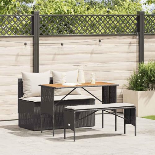 Massbinet 3-TLG Garten Rattan Esszimmermöbel Set mit Kissen Schwarz Rattan von Massbinet