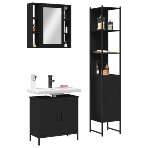 Massbinet 3 TLG. Badmöbel Set Stil 6 Schwarz Holzwerkstoff von Massbinet