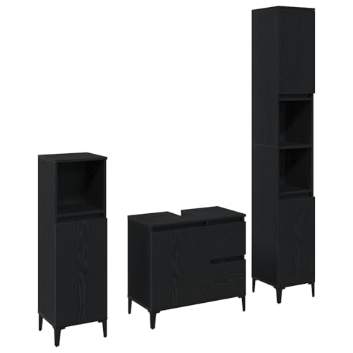 Massbinet 3-TLG. Badschrank-Set Schwarz Eiche Holzwerkstoff Korrosionsbeständige Badezimmerschränke Badezimmermöbel Massbinet 3-TLG. Badschrank-Set Schwarz Eiche Holzwerkstoff Korrosionsbeständige Badezimmerschränke Badezimmermöbel von Massbinet