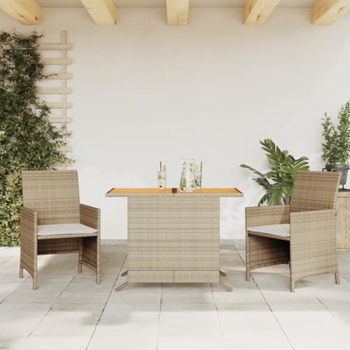 Massbinet 3 TLG. Gartenbar Set Essgruppe Lounge Gartenmöbel Beige Poly Rattan von Massbinet