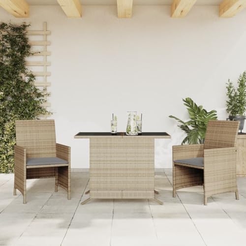 Massbinet 3 TLG. Gartenbar Set Essgruppe Lounge Gartenmöbel Beigemischung Poly Rattan von Massbinet