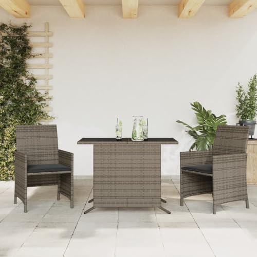 Massbinet 3 TLG. Gartenbar Set Essgruppe Lounge Gartenmöbel Grau Poly Rattan von Massbinet