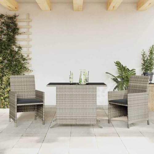 Massbinet 3 TLG. Gartenbar Set Essgruppe Lounge Gartenmöbel Hellgrau Poly Rattan von Massbinet