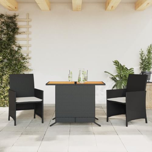Massbinet 3 TLG. Gartenbar Set Essgruppe Lounge Gartenmöbel Schwarz Poly Rattan von Massbinet