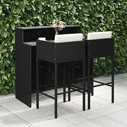 Massbinet 3 TLG. Gartenbar Set Essgruppe Lounge Gartenmöbel mit Kissen Poly Rattan Schwarz Massbinet 3 TLG. Gartenbar Set Essgruppe Lounge Gartenmöbel mit Kissen Poly Rattan Schwarz von Massbinet