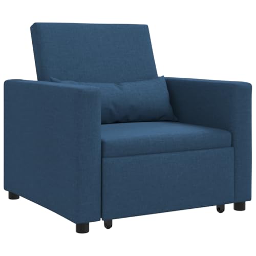 Massbinet 3-in-1 Einzel-Sofa-Bett umwandelbar Blauer Stoff Stilvoller Design Ersessel Gepolsterter Sessel mit Armlehnen Metallgestell Sessel mit Rollen von Massbinet