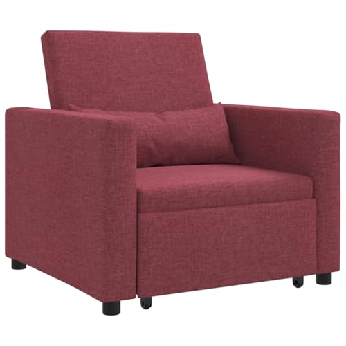 Massbinet 3-in-1 Einzelsofa Bett umwandelbar Weinrotes Gewebe Stilvoller Design Ersessel Gepolsterter Sessel mit Armlehnen Metallgestell Sessel mit Rollen von Massbinet
