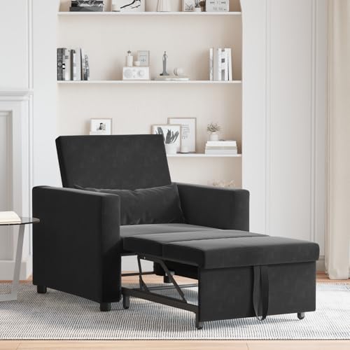 Massbinet 3-in-1 Einzelsofa-Bett wandelbar schwarzes Velvet Fernsehsessel Einzelsofa Ruhesessel von Massbinet