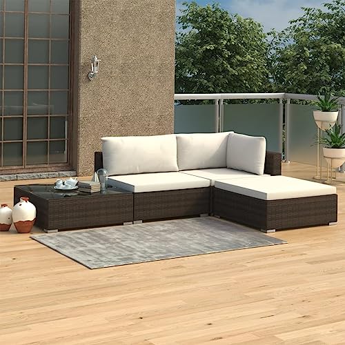 Massbinet 4-TLG Garten Lounge Set mit Kissen Poly Rattan Braun von Massbinet