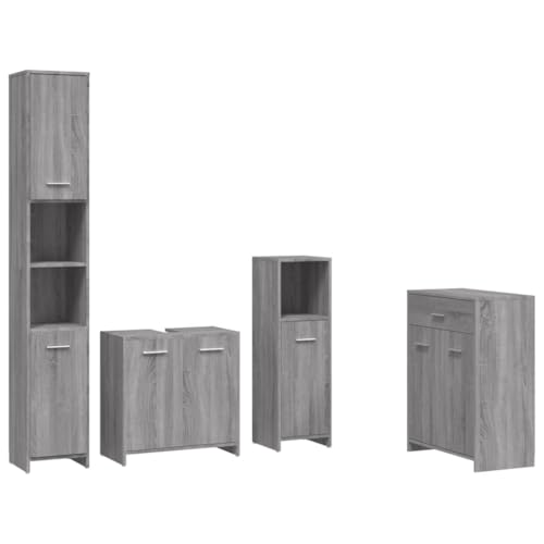 Massbinet 4-TLG. Badmöbel-Set Grau Sonoma Holzwerkstoff Korrosionsbeständige Badezimmerschränke Badezimmermöbel Massbinet 4-TLG. Badmöbel-Set Grau Sonoma Holzwerkstoff Korrosionsbeständige Badezimmerschränke Badezimmermöbel von Massbinet