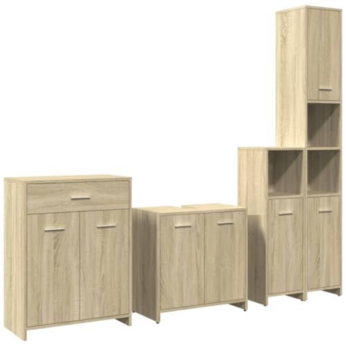Massbinet 4-TLG. Badmöbel-Set Sonoma-Eiche Holzwerkstoff Badmöbel aus Massivholz in einfachem Modischem Stil von Massbinet