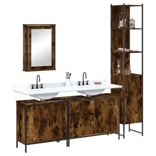 Massbinet 4 TLG. Badmöbel Set Stil 1 Räuchereiche Holzwerkstoff von Massbinet
