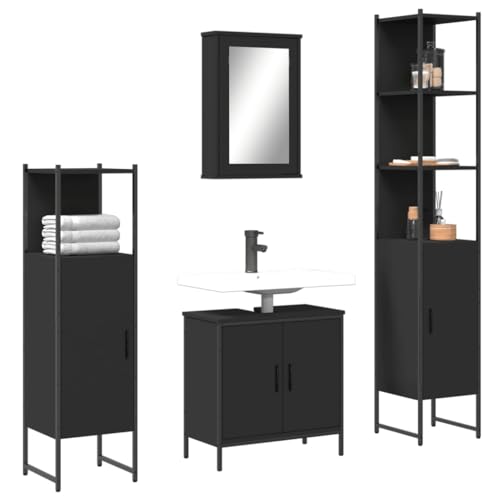 Massbinet 4 TLG. Badmöbel Set Stil 2 Schwarz Holzwerkstoff von Massbinet