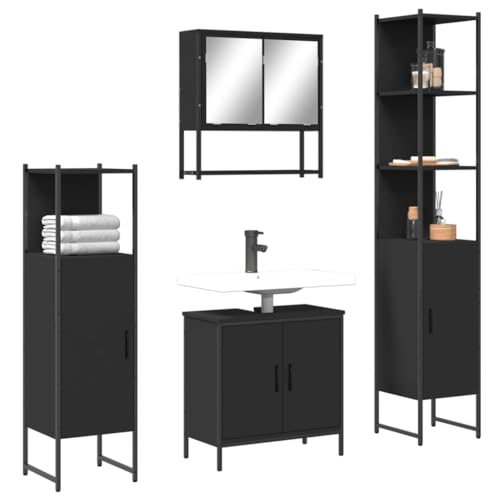 Massbinet 4 TLG. Badmöbel Set Stil 4 Schwarz Holzwerkstoff von Massbinet