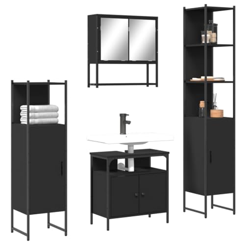 Massbinet 4 TLG. Badmöbel Set Stil 4 Waschbeckenunterschrank mit Trennwänden Schwarz Holzwerkstoff von Massbinet