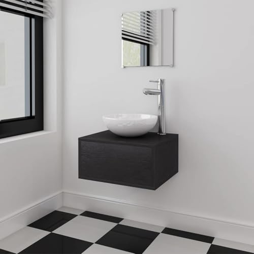 Massbinet 4-TLG. Badmöbel-Set mit Waschbecken und Wasserhahn Schwarz Keramikwaschbecken Unterschrank Hochschrank Massbinet 4-TLG. Badmöbel-Set mit Waschbecken und Wasserhahn Schwarz Keramikwaschbecken Unterschrank Hochschrank von Massbinet