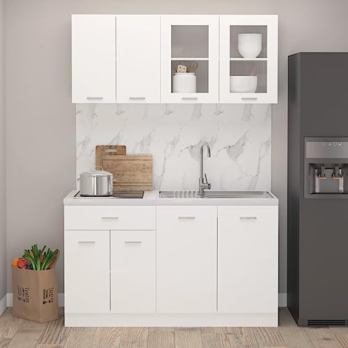 Massbinet 4-TLG. Küchenzeile Lyon Weiß Holzwerkstoff Sideboard Breit Küchenschrank mit Arbeitsplatte Massbinet 4-TLG. Küchenzeile Lyon Weiß Holzwerkstoff Sideboard Breit Küchenschrank mit Arbeitsplatte von Massbinet