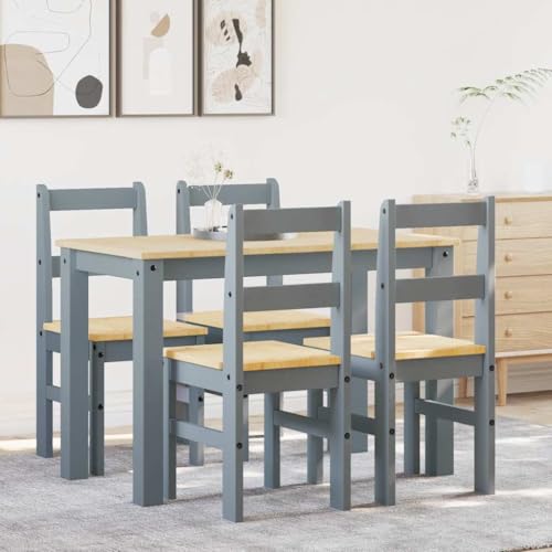 Massbinet 5-TLG. Essgruppe Panama Grau Massivholz Kiefer Esstisch mit Stühlen Holz Set Industrial Modern Esszimmer Küche Stühle Tisch Möbel Esszimmerstühle Sitzgruppe von Massbinet