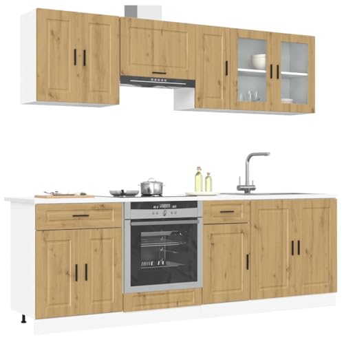 Massbinet 8-TLG. Küchenschrank-Set Kalmar Artisan-Eiche Holzwerkstoff Vorratsschrank mit Glastüren von Massbinet