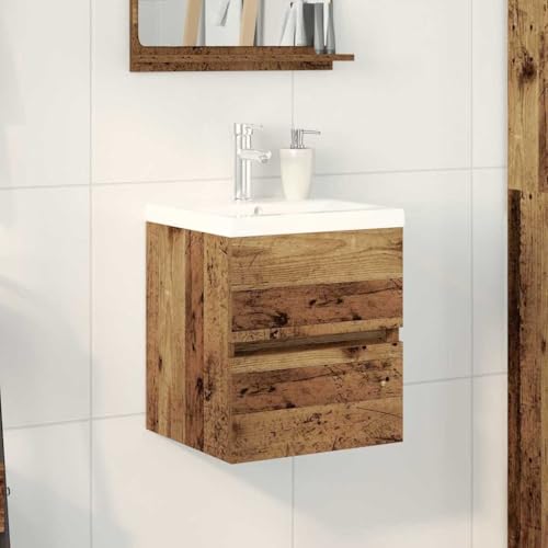 Massbinet Badezimmermöbel Set Unterschrank mit Keramikwaschbecken Spiegelschrank Hochscrank Altholz 41 x 38,5 x 45 cm Ohne Wasserhahn von Massbinet