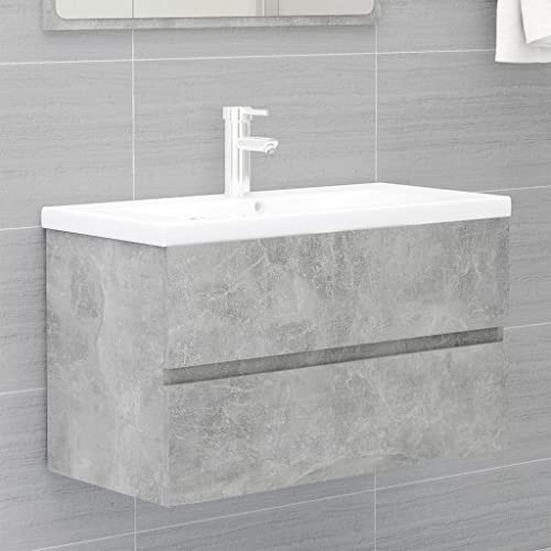 Massbinet Badezimmermöbel Set Unterschrank mit Keramikwaschbecken Spiegelschrank Hochscrank Betongrau 80 x 38.5 x 45 cm Ohne Wasserhahn & Abfluss Massbinet Badezimmermöbel Set Unterschrank mit Keramikwaschbecken Spiegelschrank Hochscrank Betongrau 80 x 38.5 x 45 cm Ohne Wasserhahn & Abfluss von Massbinet