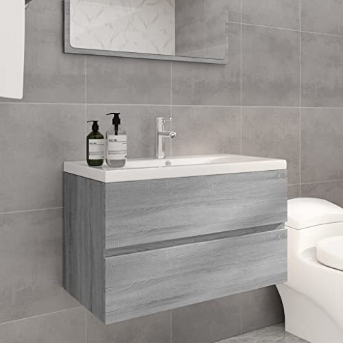 Massbinet Badezimmermöbel Set Unterschrank mit Keramikwaschbecken Spiegelschrank Hochscrank Grau Sonoma 80 x 38.5 x 45 cm Ohne Wasserhahn & Abfluss Massbinet Badezimmermöbel Set Unterschrank mit Keramikwaschbecken Spiegelschrank Hochscrank Grau Sonoma 80 x 38.5 x 45 cm Ohne Wasserhahn & Abfluss von Massbinet