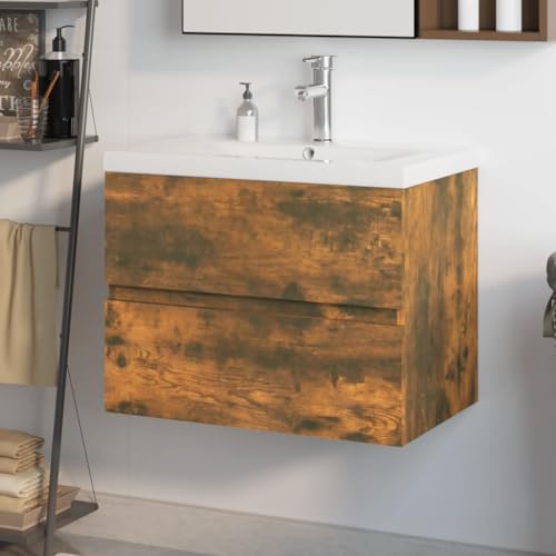 Massbinet Badezimmermöbel Set Unterschrank mit Keramikwaschbecken Spiegelschrank Hochscrank Räuchereiche 60 x 38.5 x 45 cm Mit Wasserhahn & Abfluss Massbinet Badezimmermöbel Set Unterschrank mit Keramikwaschbecken Spiegelschrank Hochscrank Räuchereiche 60 x 38.5 x 45 cm Mit Wasserhahn & Abfluss von Massbinet