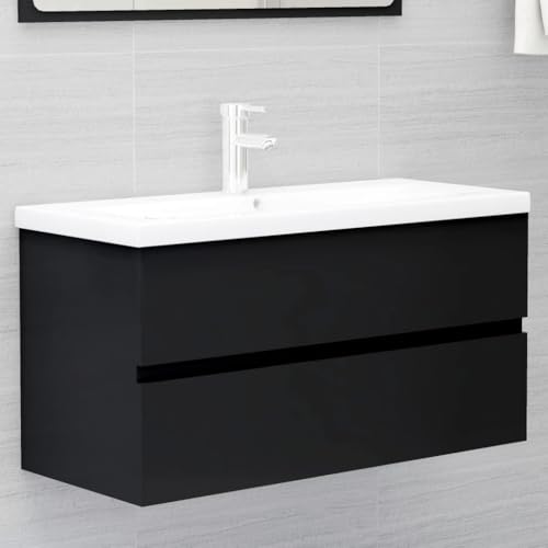 Massbinet Badezimmermöbel Set Unterschrank mit Keramikwaschbecken Spiegelschrank Hochscrank Schwarz 90 x 38.5 x 45 cm Mit Wasserhahn & Abfluss Massbinet Badezimmermöbel Set Unterschrank mit Keramikwaschbecken Spiegelschrank Hochscrank Schwarz 90 x 38.5 x 45 cm Mit Wasserhahn & Abfluss von Massbinet