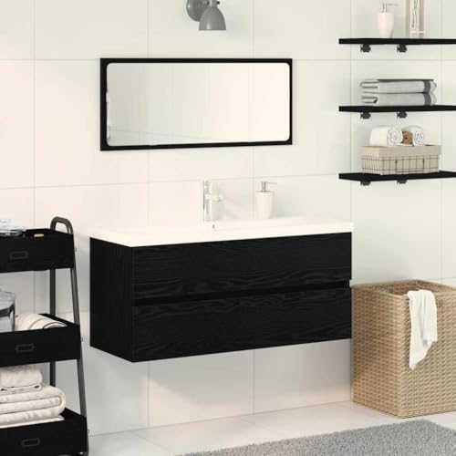 Massbinet Badezimmermöbel Set Unterschrank mit Keramikwaschbecken Spiegelschrank Hochscrank Schwarze Eiche 100 x 38,5 x 45 cm Mit Wasserhahn und Ablauf Massbinet Badezimmermöbel Set Unterschrank mit Keramikwaschbecken Spiegelschrank Hochscrank Schwarze Eiche 100 x 38,5 x 45 cm Mit Wasserhahn und Ablauf von Massbinet