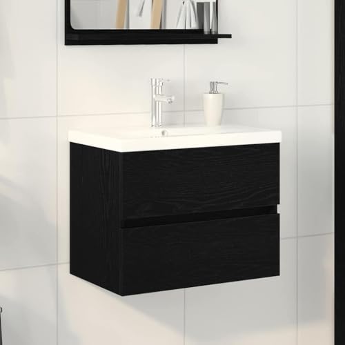 Massbinet Badezimmermöbel Set Unterschrank mit Keramikwaschbecken Spiegelschrank Hochscrank Schwarze Eiche 90 x 38.5 x 45 cm Ohne Wasserhahn Massbinet Badezimmermöbel Set Unterschrank mit Keramikwaschbecken Spiegelschrank Hochscrank Schwarze Eiche 90 x 38.5 x 45 cm Ohne Wasserhahn von Massbinet