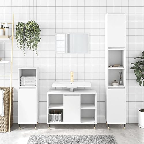 Massbinet Badezimmertheken Badezimmertablare 3-TLG. Badmöbel-Set Weiß Holzwerkstoff von Massbinet