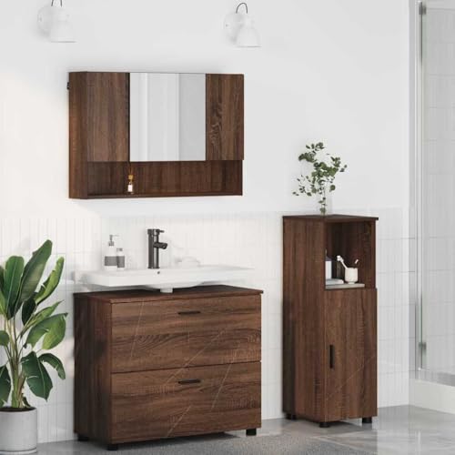 Massbinet Badmöbel Set Badezimmermöbel Set 3 pcs Braune Eiche 76cm Waschbeckenschrank von Massbinet